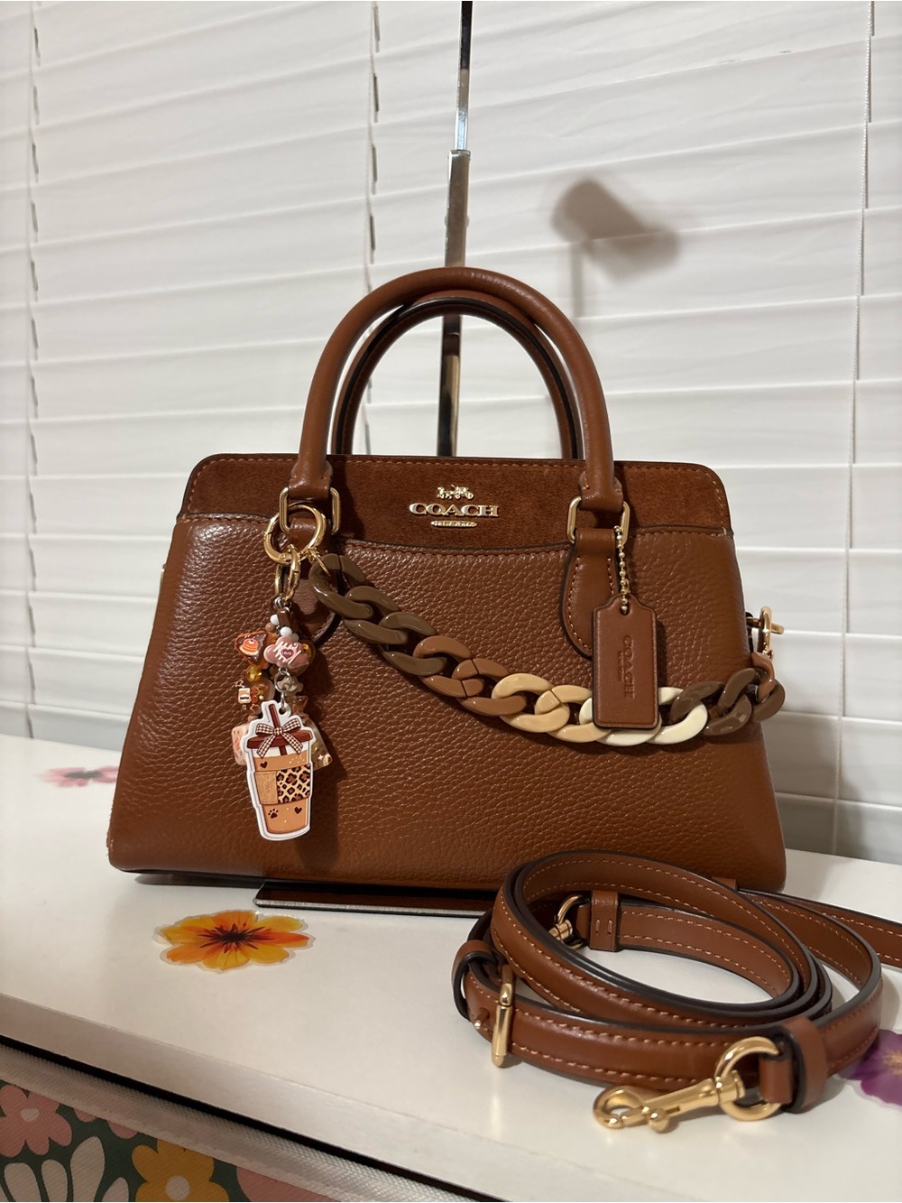 COACH Mini Darcie Carryall in Saddle Leather and Suede